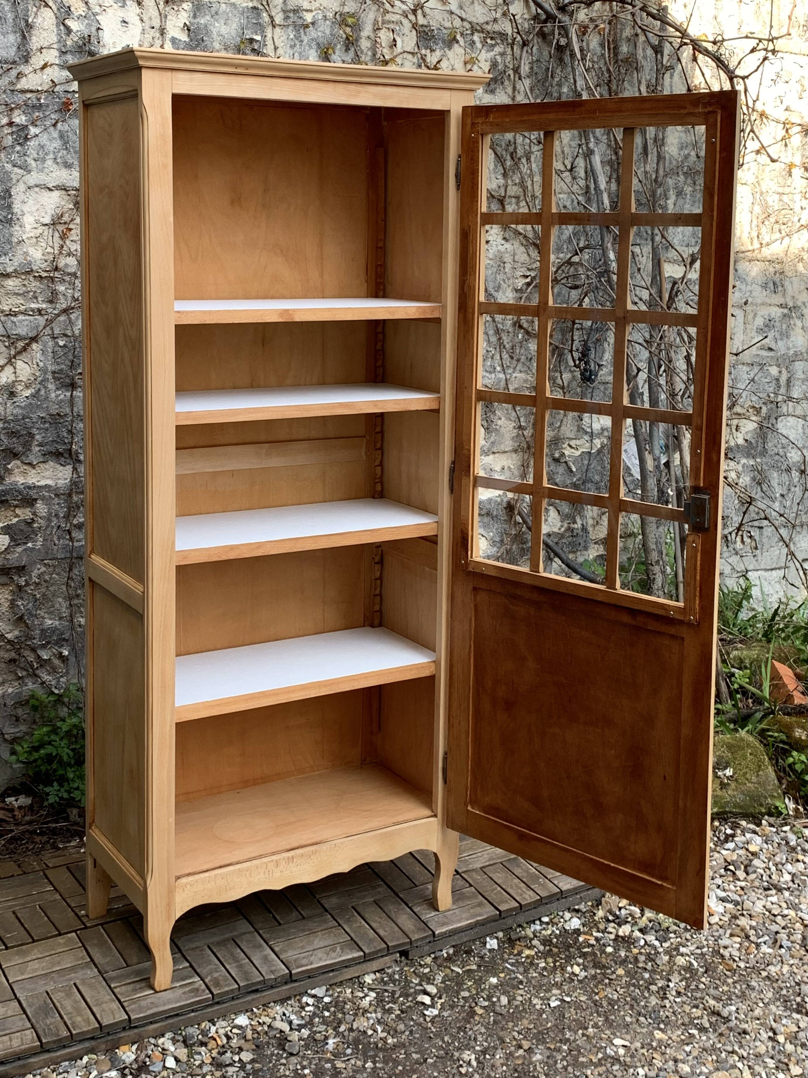 Parisian glass cabinet, raw wood, 1960s