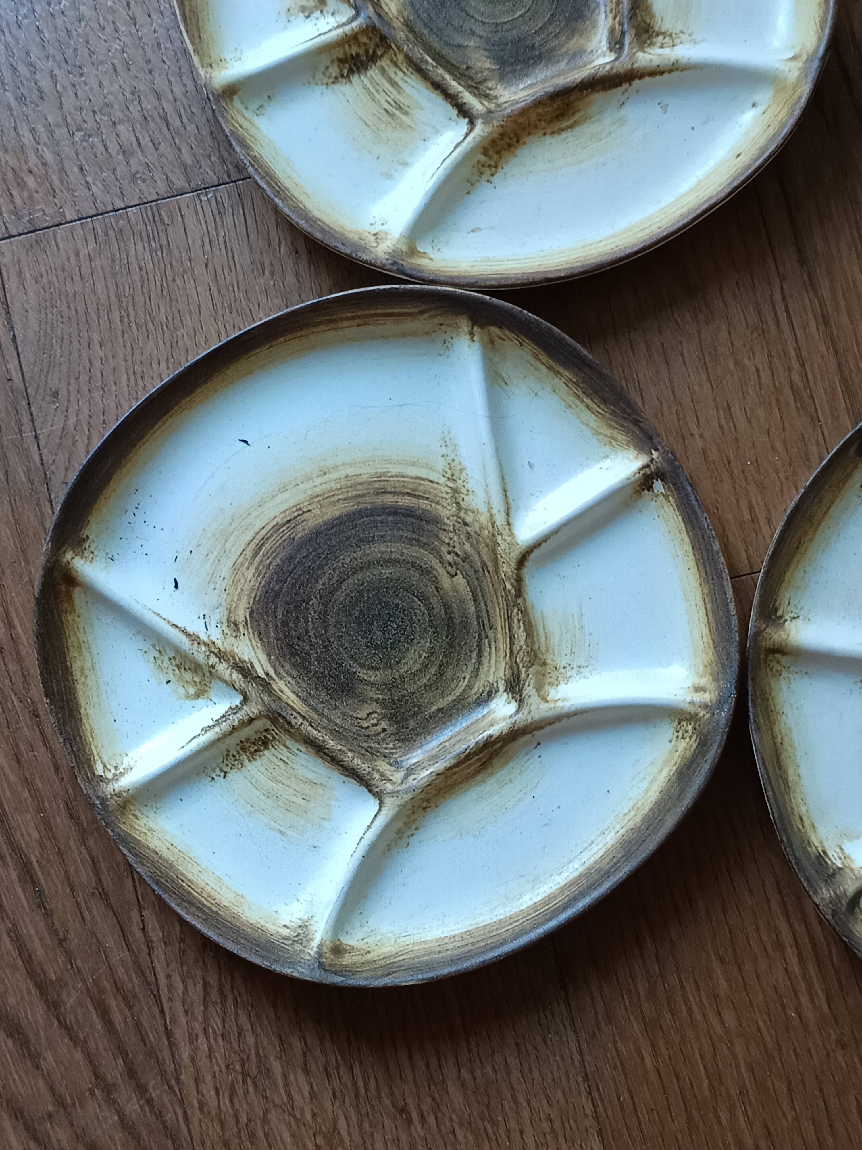 6 stoneware fondue plates by Longchamp