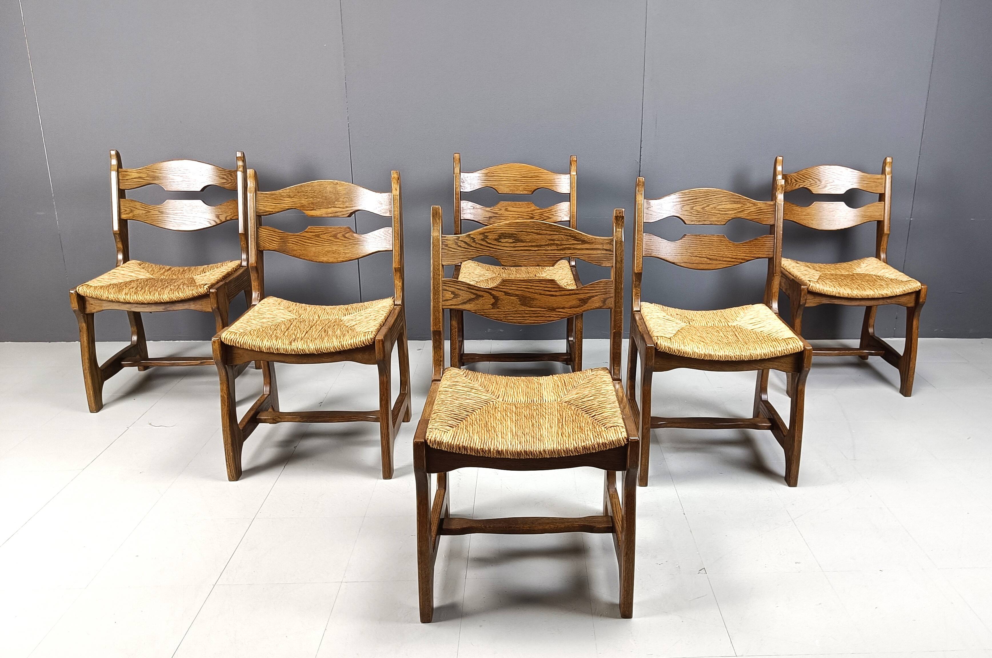 Vintage oak and wicker dining chairs, 1960s