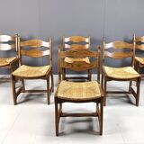 Vintage oak and wicker dining chairs, 1960s