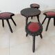 Ensemble de 5 tabourets et une table tripode brutaliste espagnol années 60