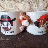 Tasses à café en grès vintage amour