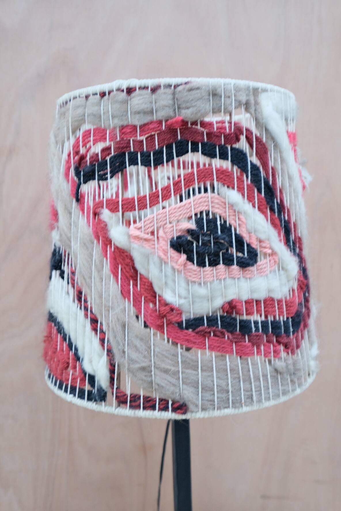 Modernist wrought iron lamp with wool lampshade, France 1950