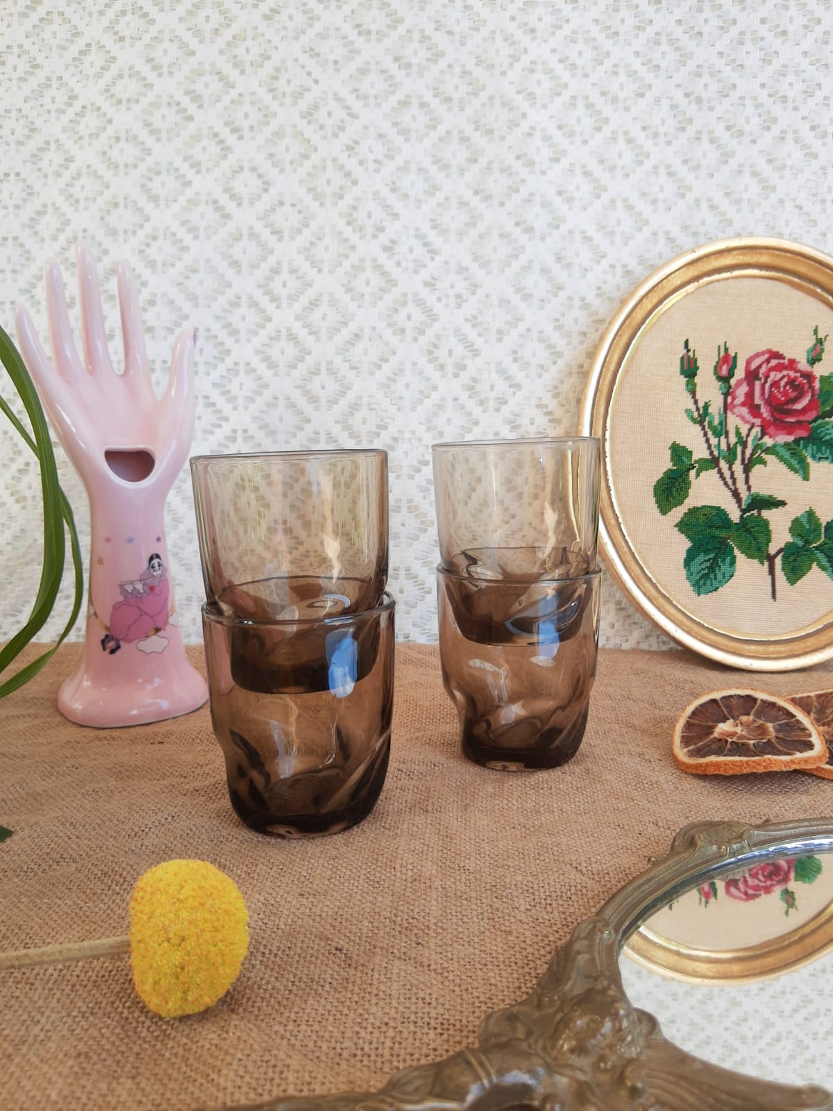 Set of 4 vintage 70s smoked glasses