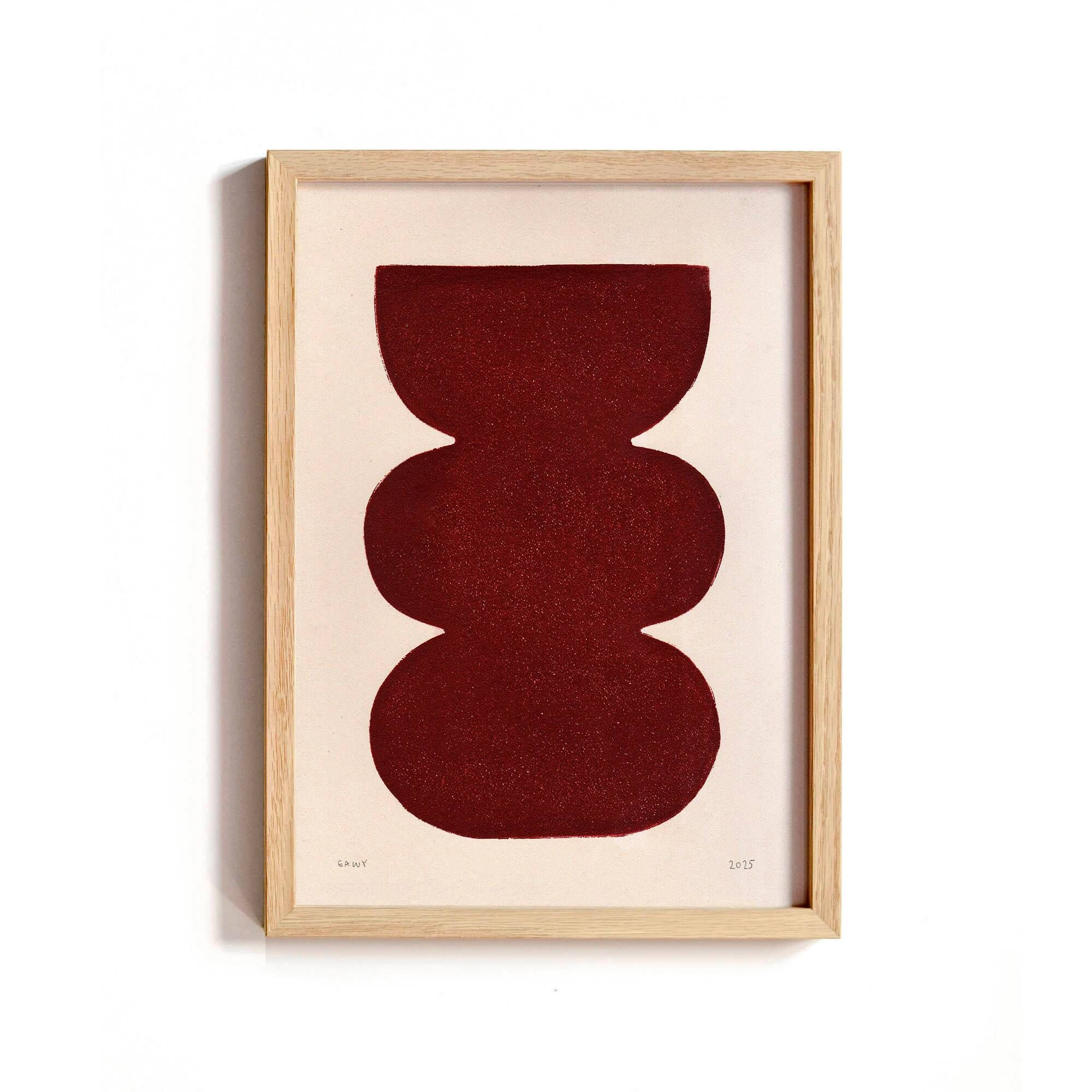 Abstract painting on paper, dark red illustration signed Eawy.
