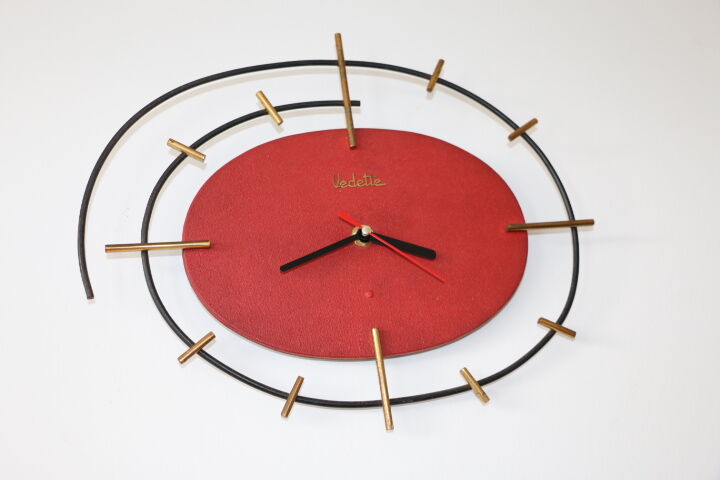 Wall clock vedette steel brass red