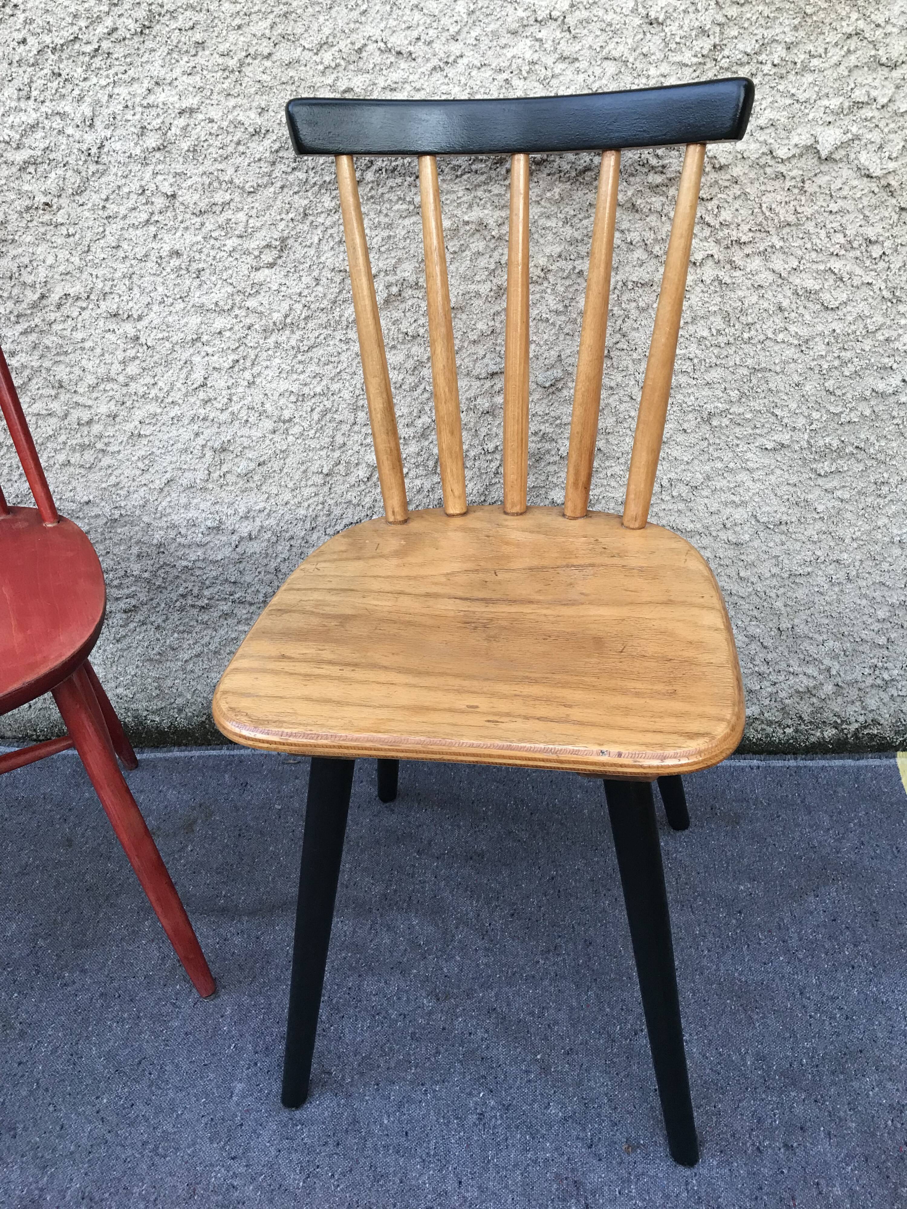 Set of 6 mismatched vintage chairs with bars and compass legs