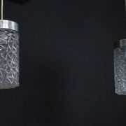 Pair of Italian Pendant Lights in Glass and Polished Aluminum, 1970s