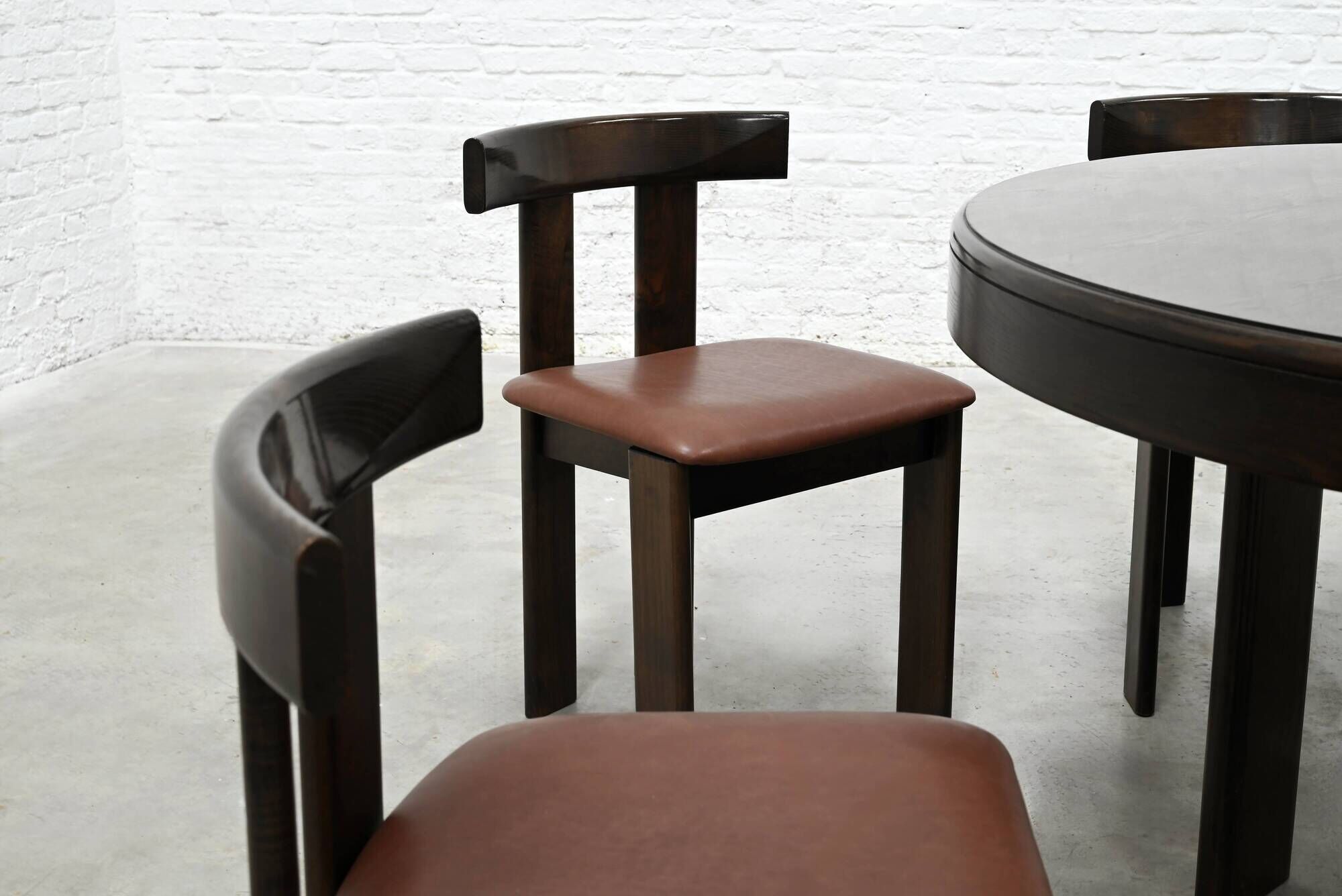 Dining Set by Luigi Vaghi for Former with Six Leather Chairs, Italy 1960's