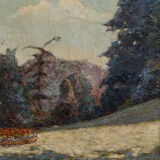 Oil on canvas by André Marait 1921 landscape flower garden XXth