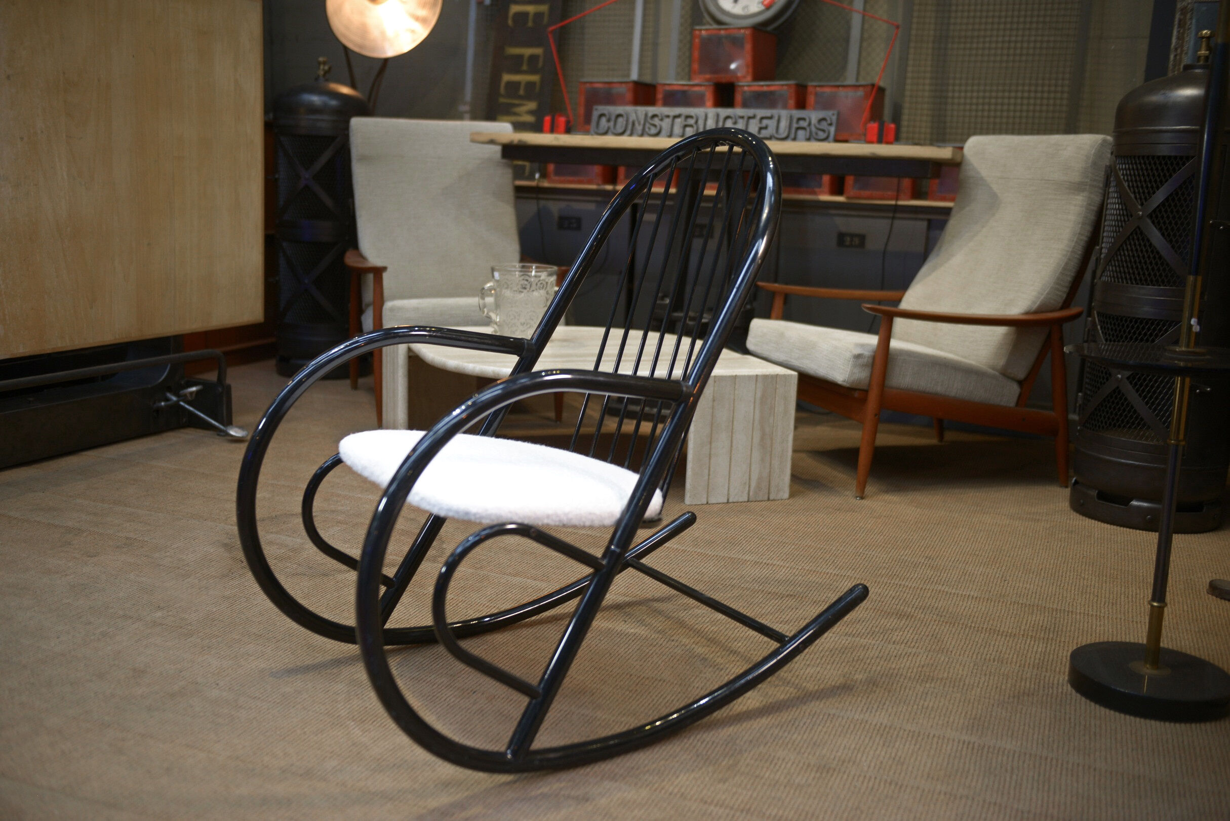 Rocking chair in black lacquered metal 1970