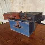 Set of 3 old cardboard suitcases