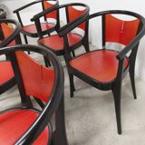 Set of 6 Baumann Diese model armchairs, Pagnon Pelhaître design, Wenge and red color