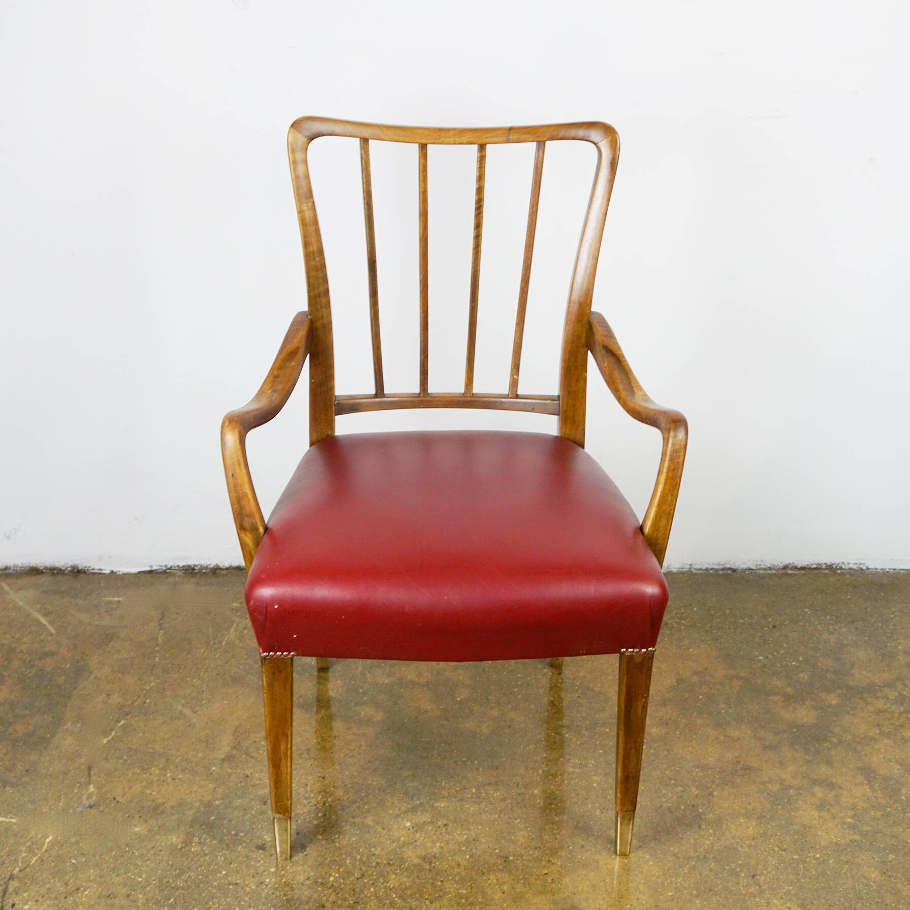 Austrian Dining Chairs in Walnut and Red Leather by Oswald Haerdtl from the Mid-Century