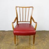 Austrian Dining Chairs in Walnut and Red Leather by Oswald Haerdtl from the Mid-Century