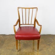 Austrian Dining Chairs in Walnut and Red Leather by Oswald Haerdtl from the Mid-Century