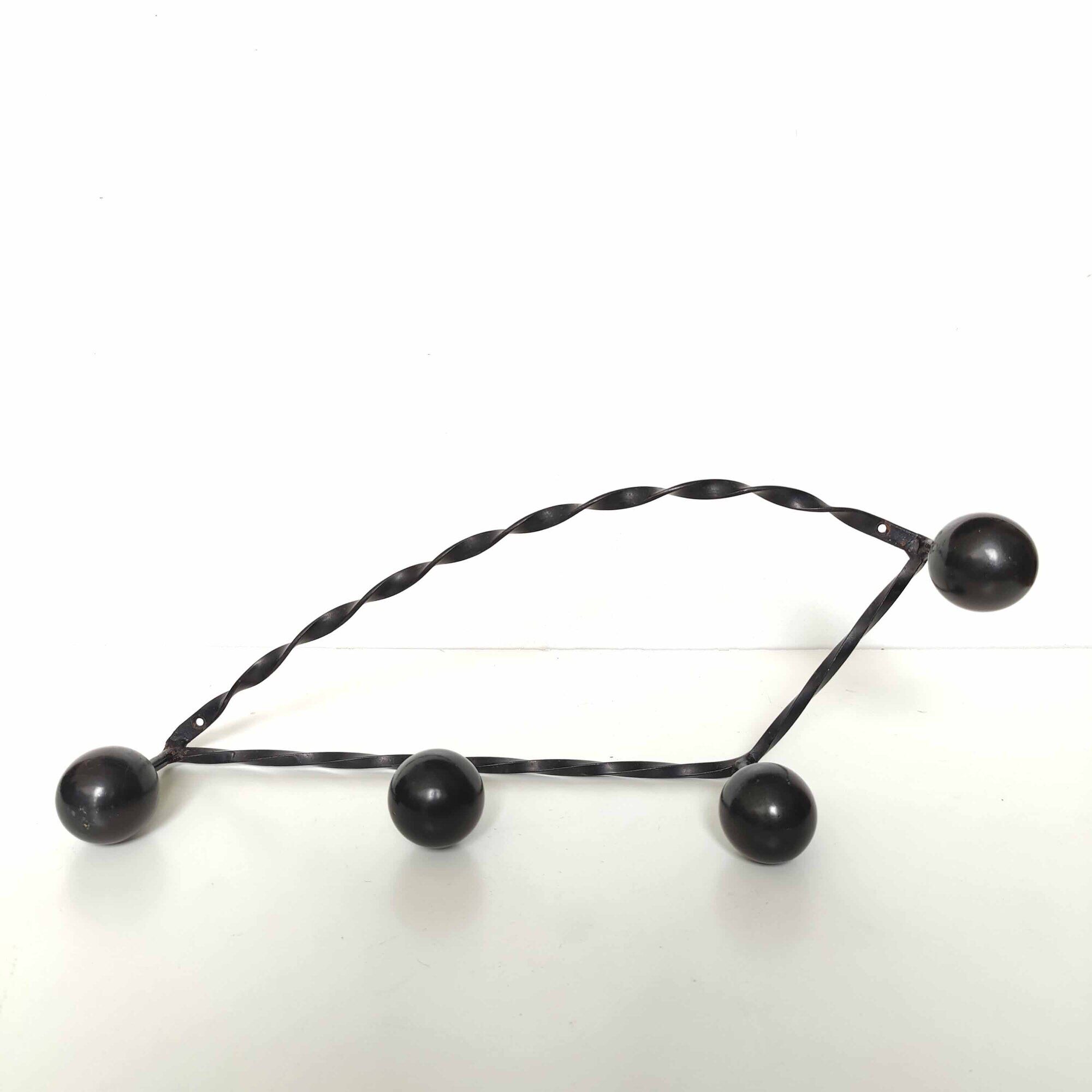 Vintage coat rack 1960 4 black ball hooks
