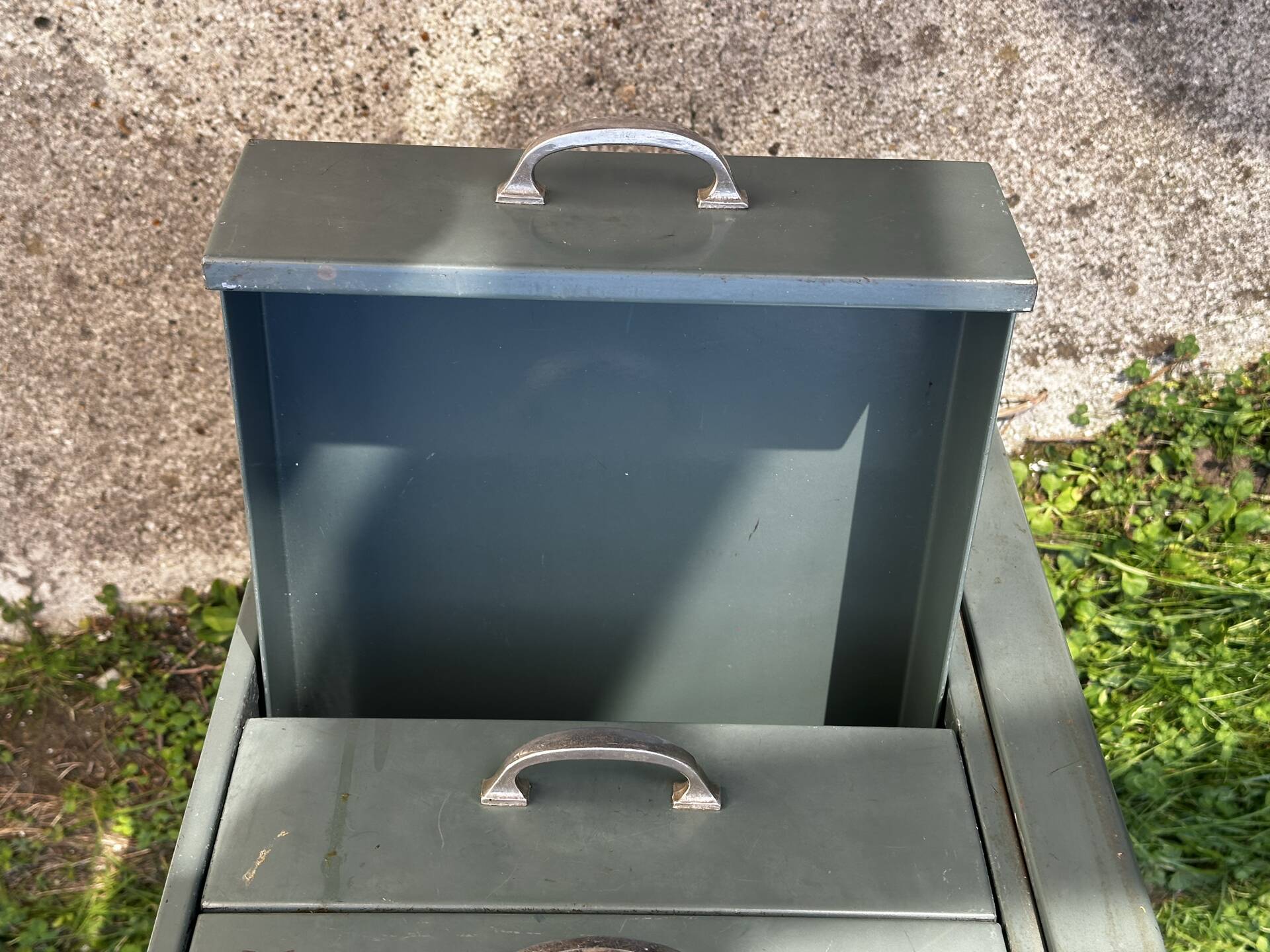 Vintage green metal industrial desk – 1950s