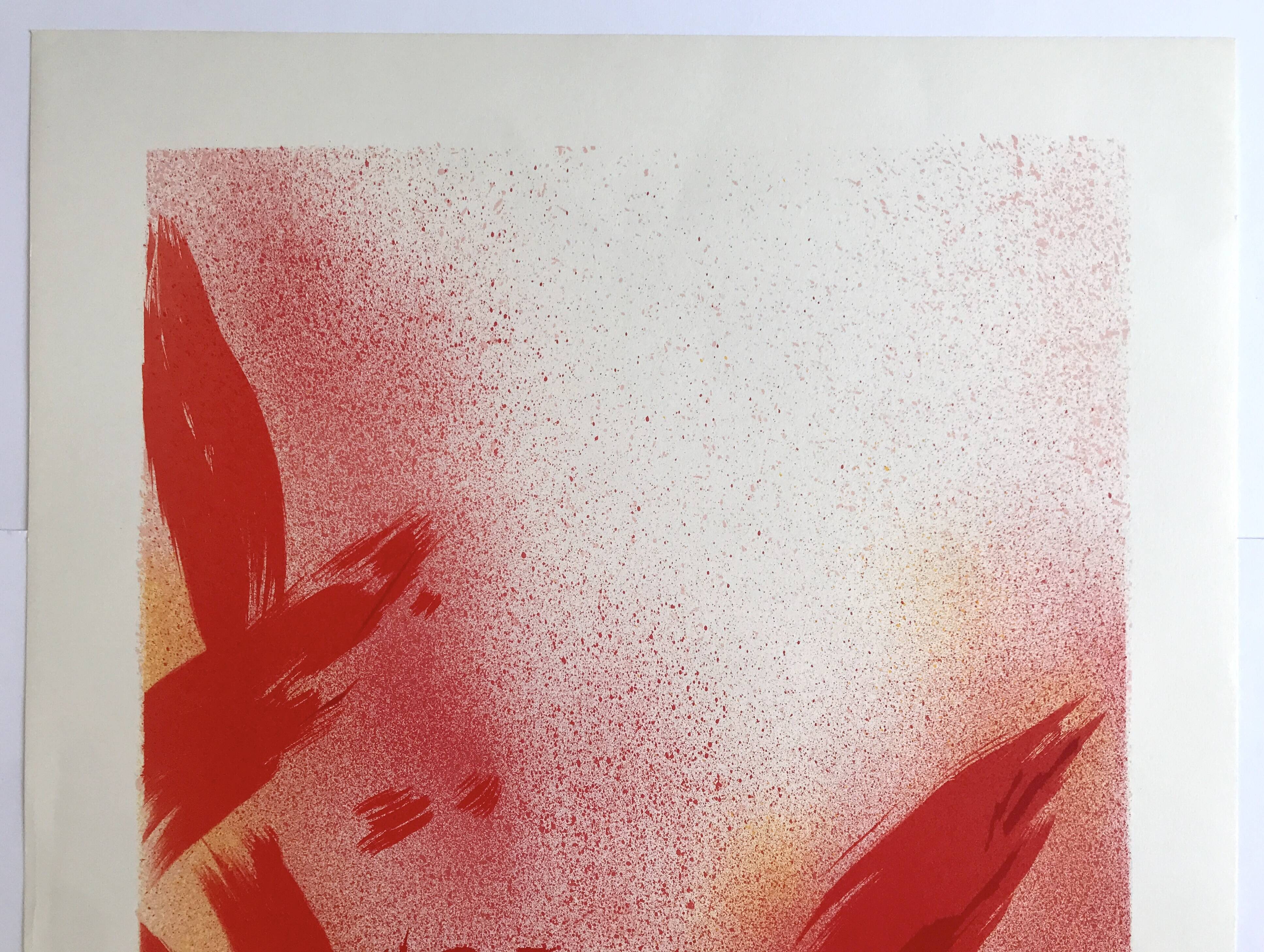 Jean bazaine, monograph in red, 1975. original lithograph