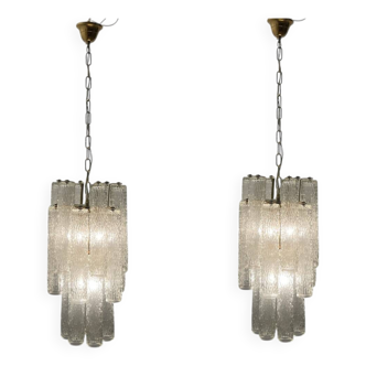 Lot de 2 lustres tubes en verre de Murano des années 1970