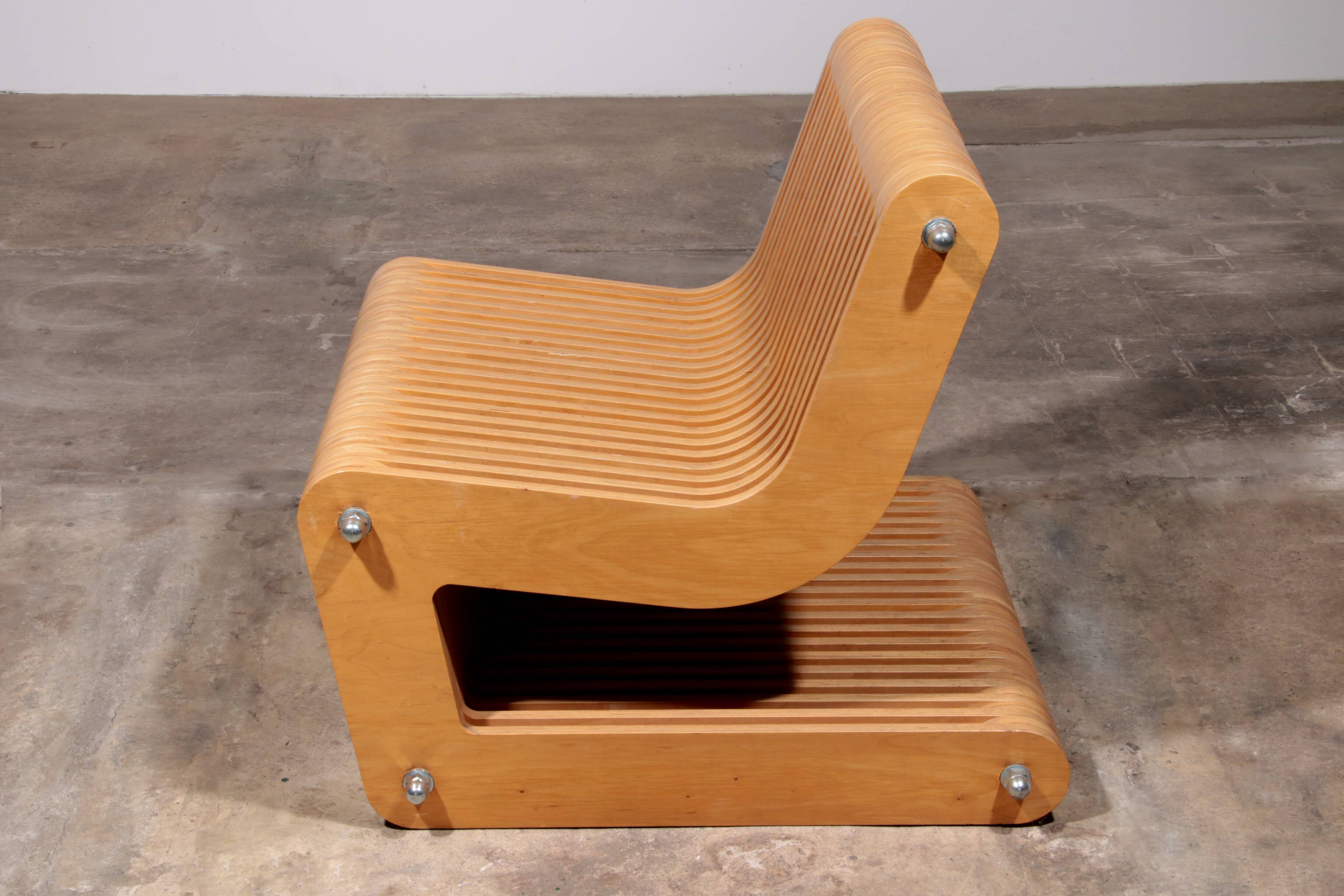 Vintage Beech Plywood Lounge Chair with Bolt Construction