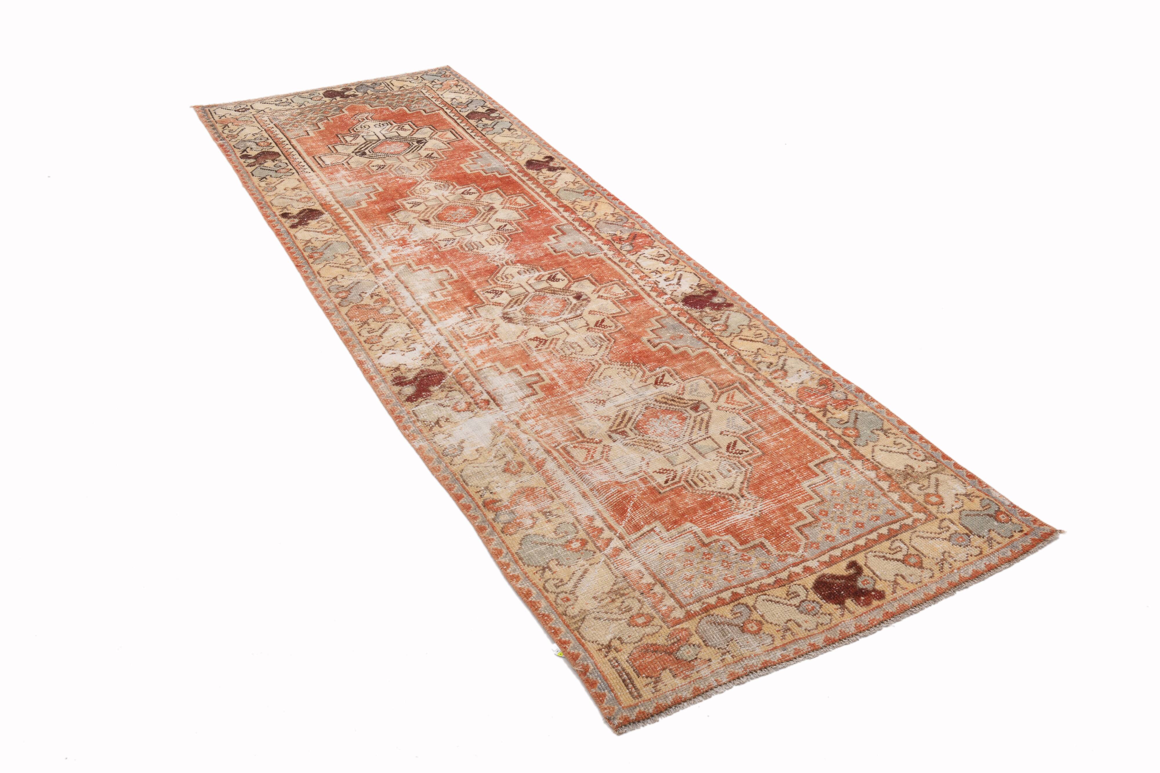 Red & Cream Vintage Persian Runner Rug, 86x265Cm