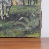 Oil on canvas painting herd of cows in the meadow
