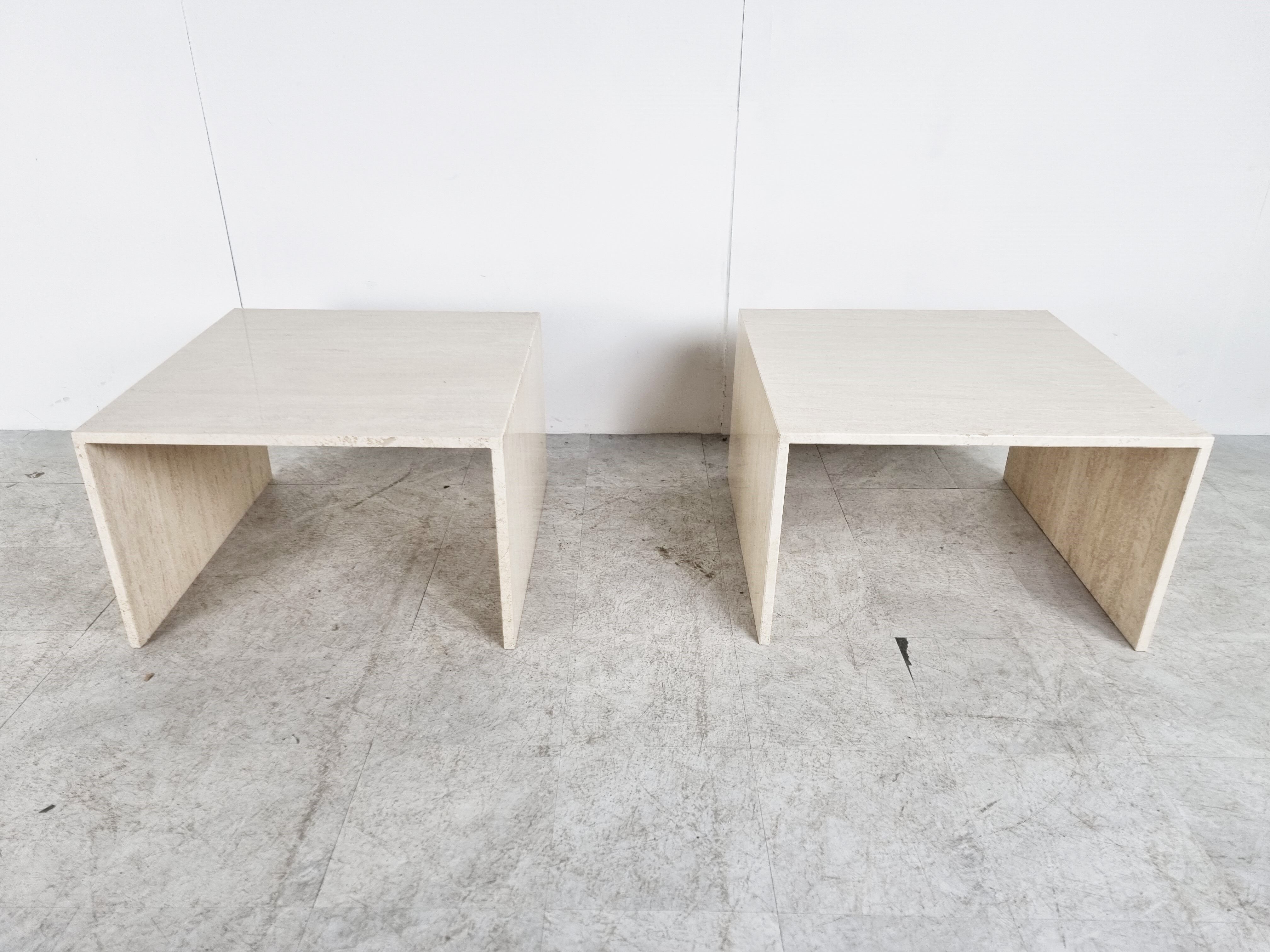 Pair of vintage travertine coffee or side tables, 1970s