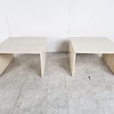 Pair of vintage travertine coffee or side tables, 1970s