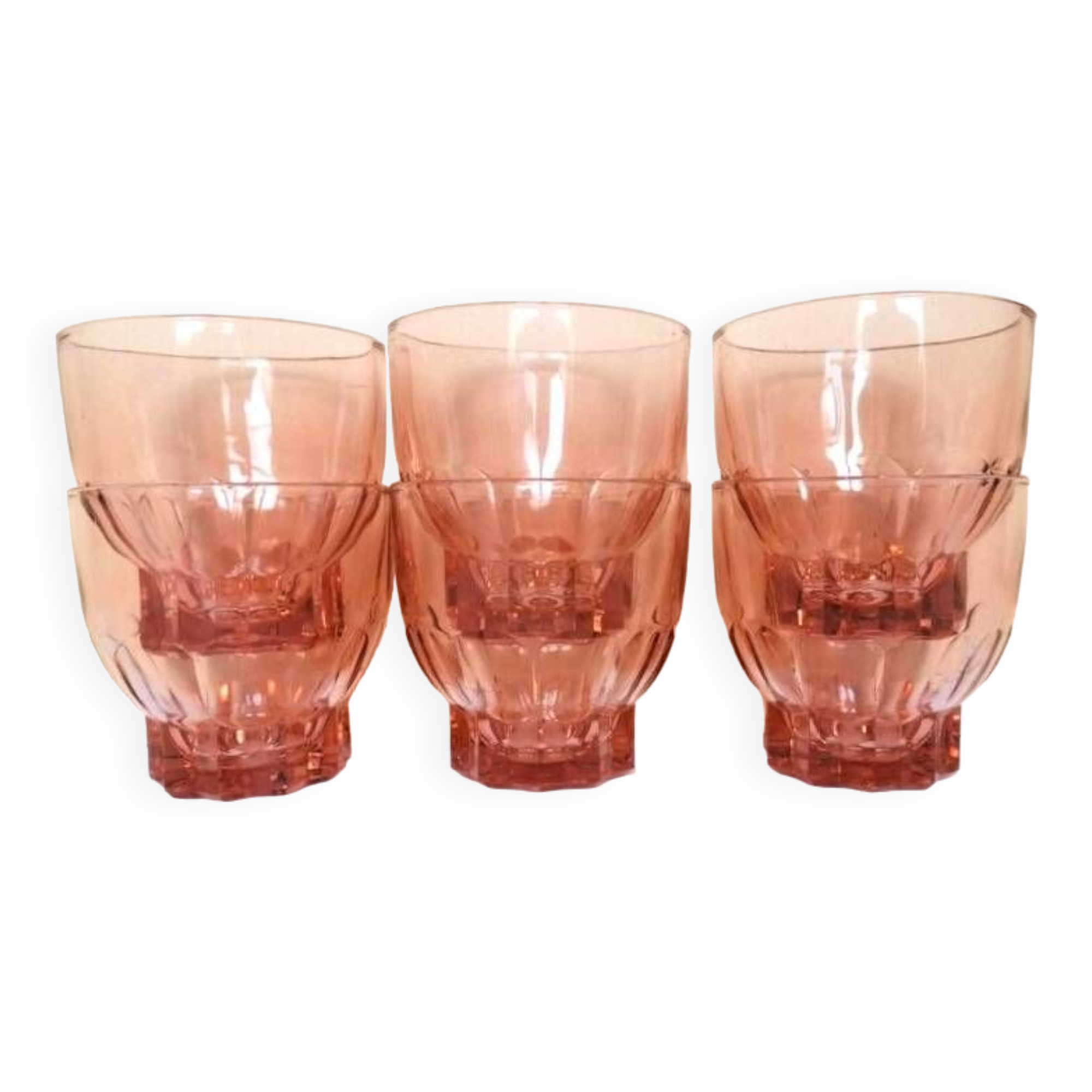 6 pink glass water glasses