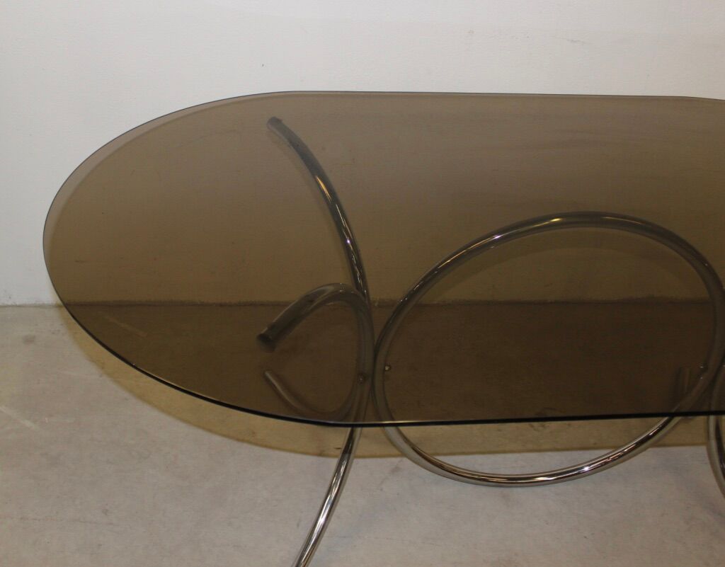 Smoked glass and chrome table circa 1970