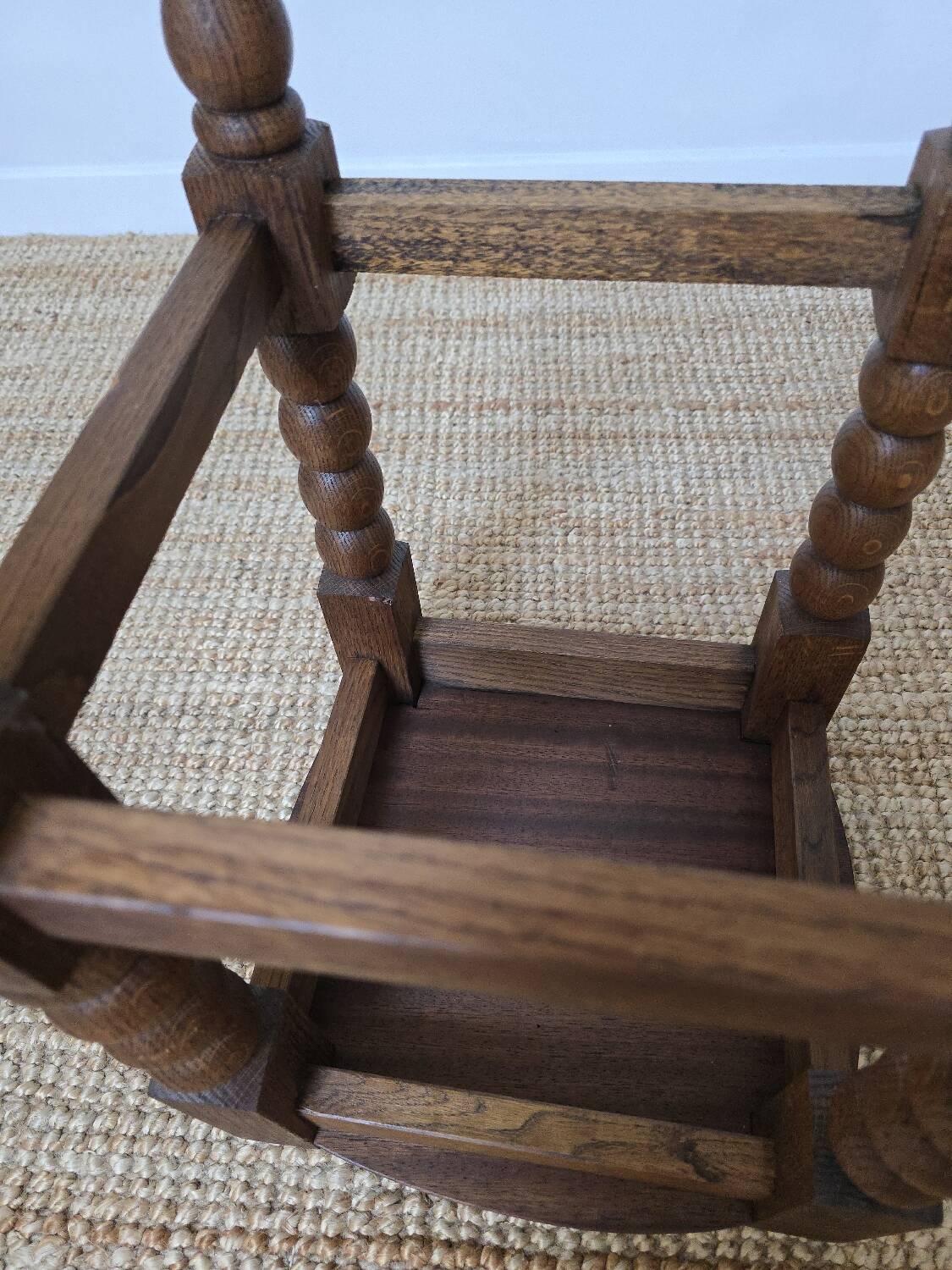 Pair of brutalist stools in turned wood, Charles Dudouyt style, 1950s