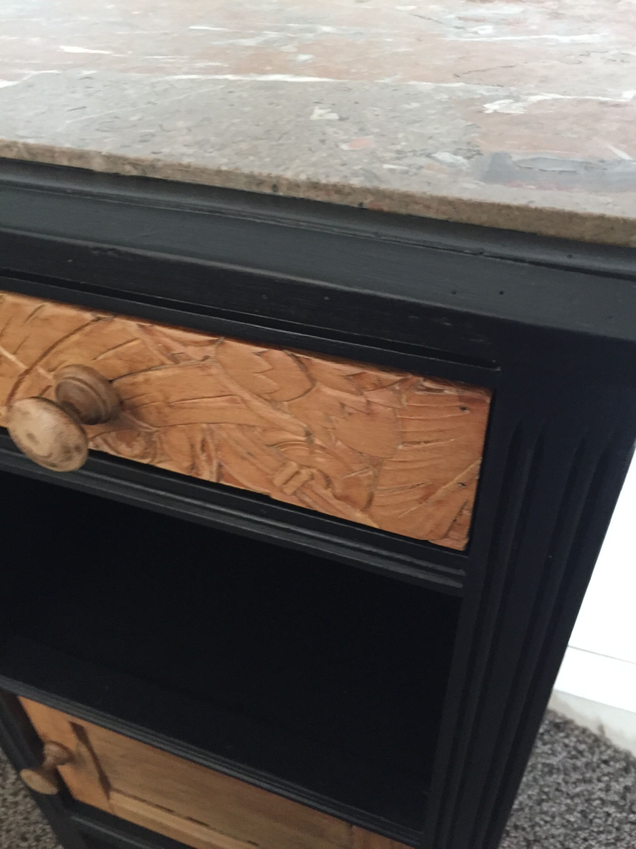 Bedside 1940s wooden and marble grey/bordeaux top