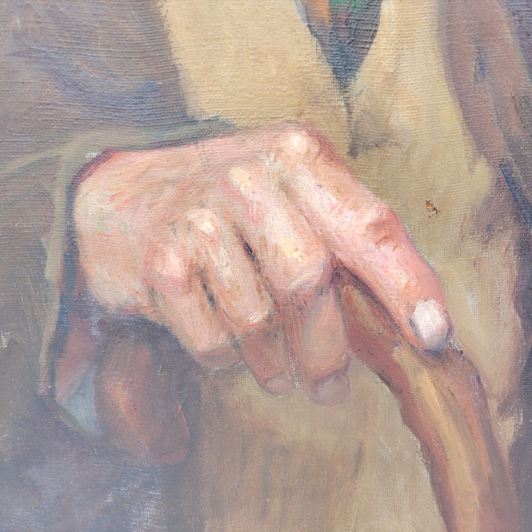 Portrait of grandfather, oil on canvas, L. Lambert, vintage