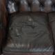 Dark brown cow leather vintage 2-seater Chesterfield sofa in English style