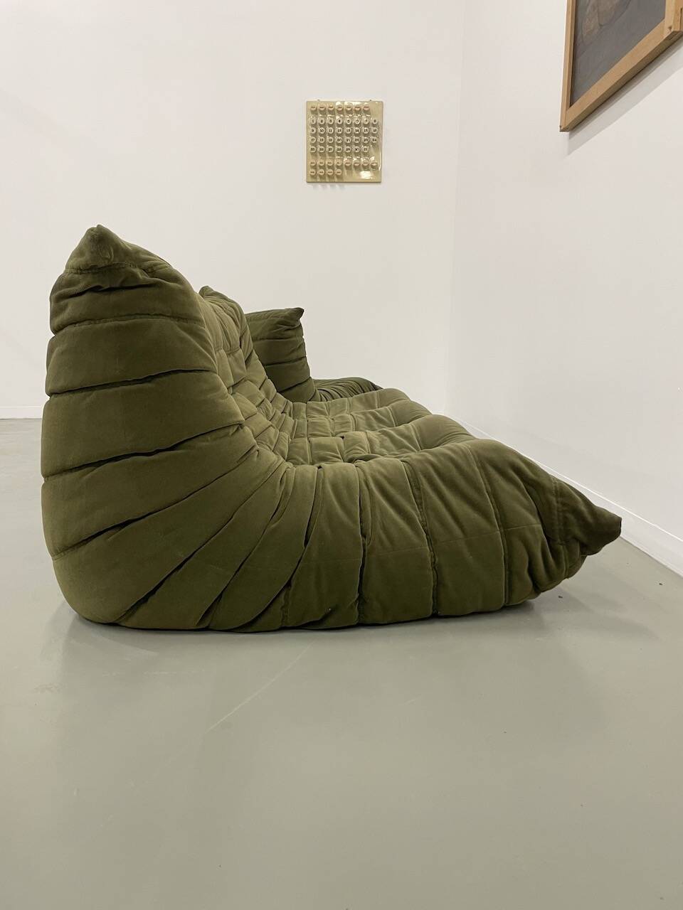 Vintage 2 and 3 seater green velvet togo set