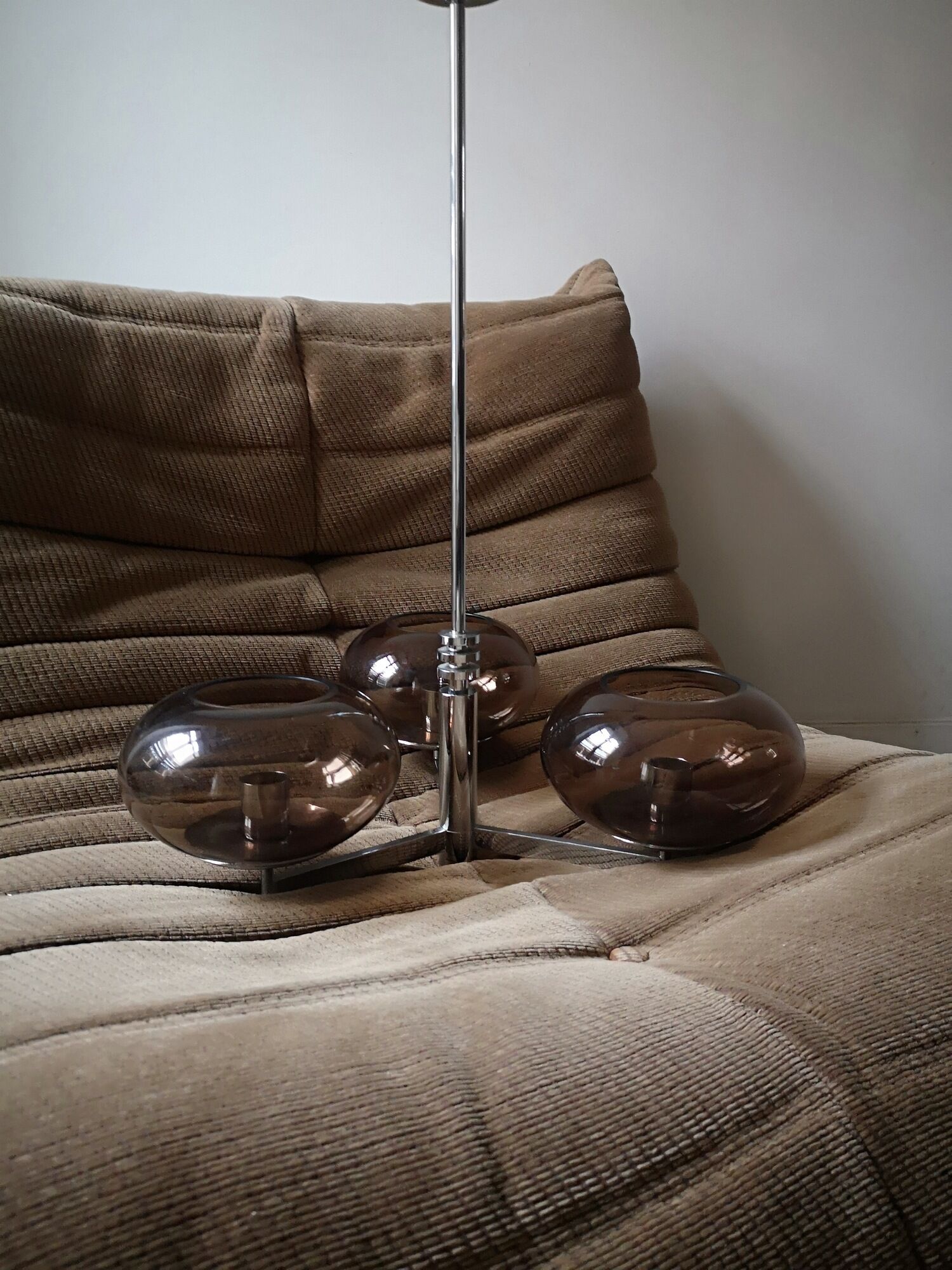 suspension in chrome and smoked glass from Sciolari, italy 1970
