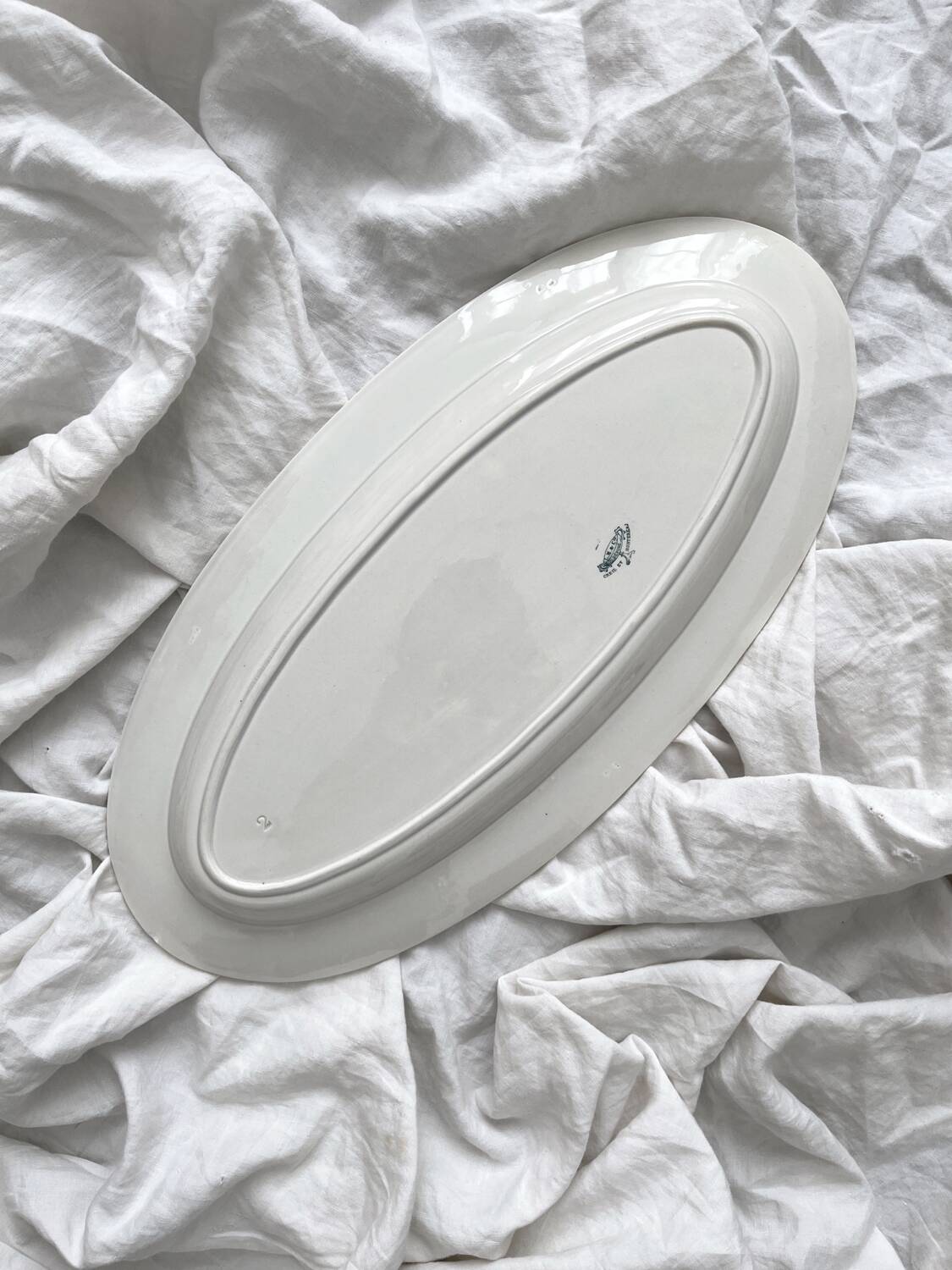 Oval fish dish in white ironstone Creil and Montereau late 19th century