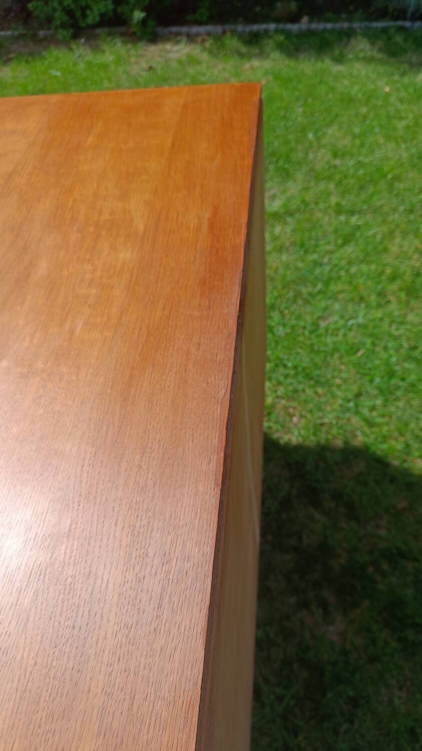 Rattan and wood splayed-leg chest of drawers