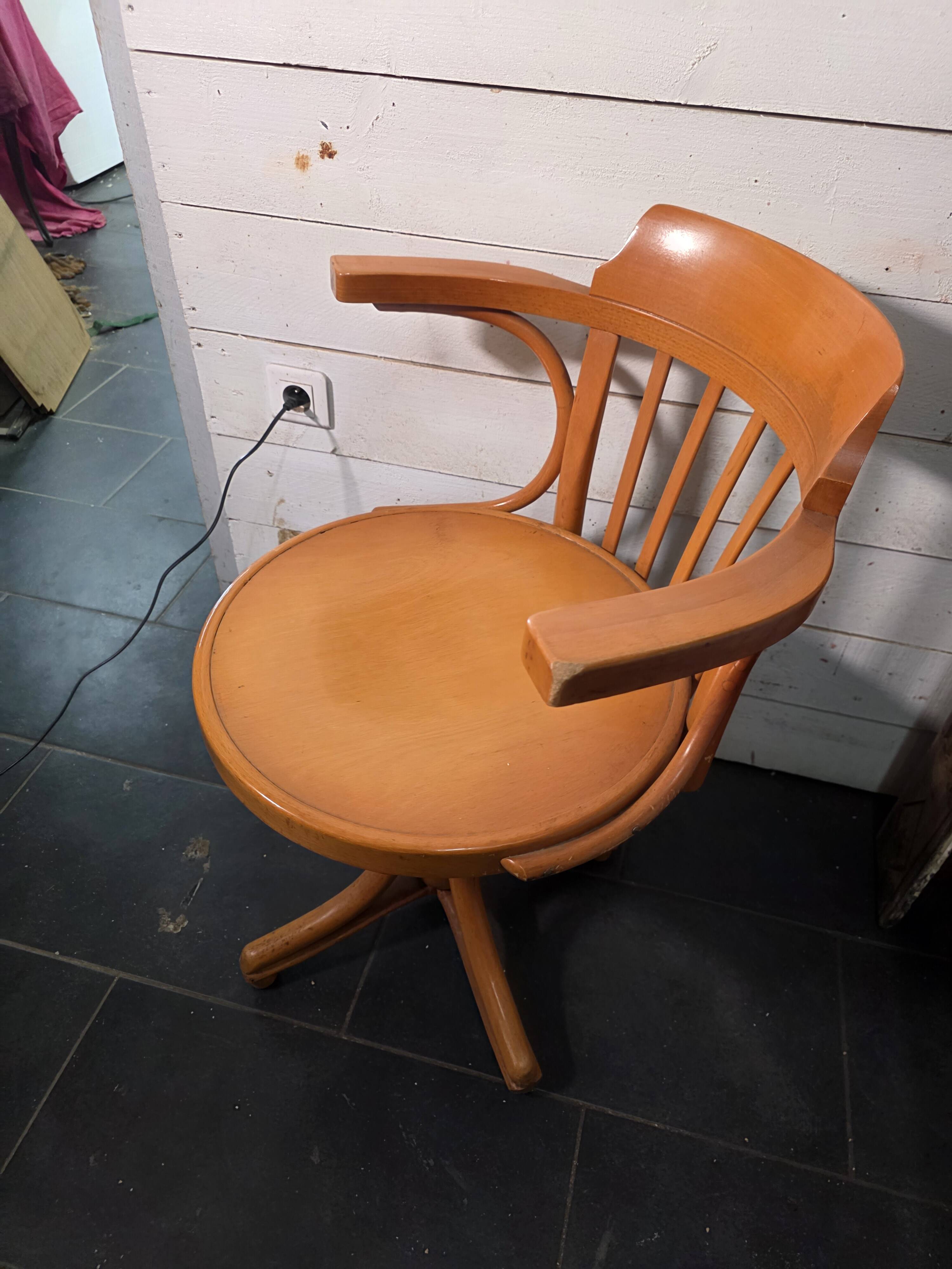 Swivel office chair in curved wood, 1950s