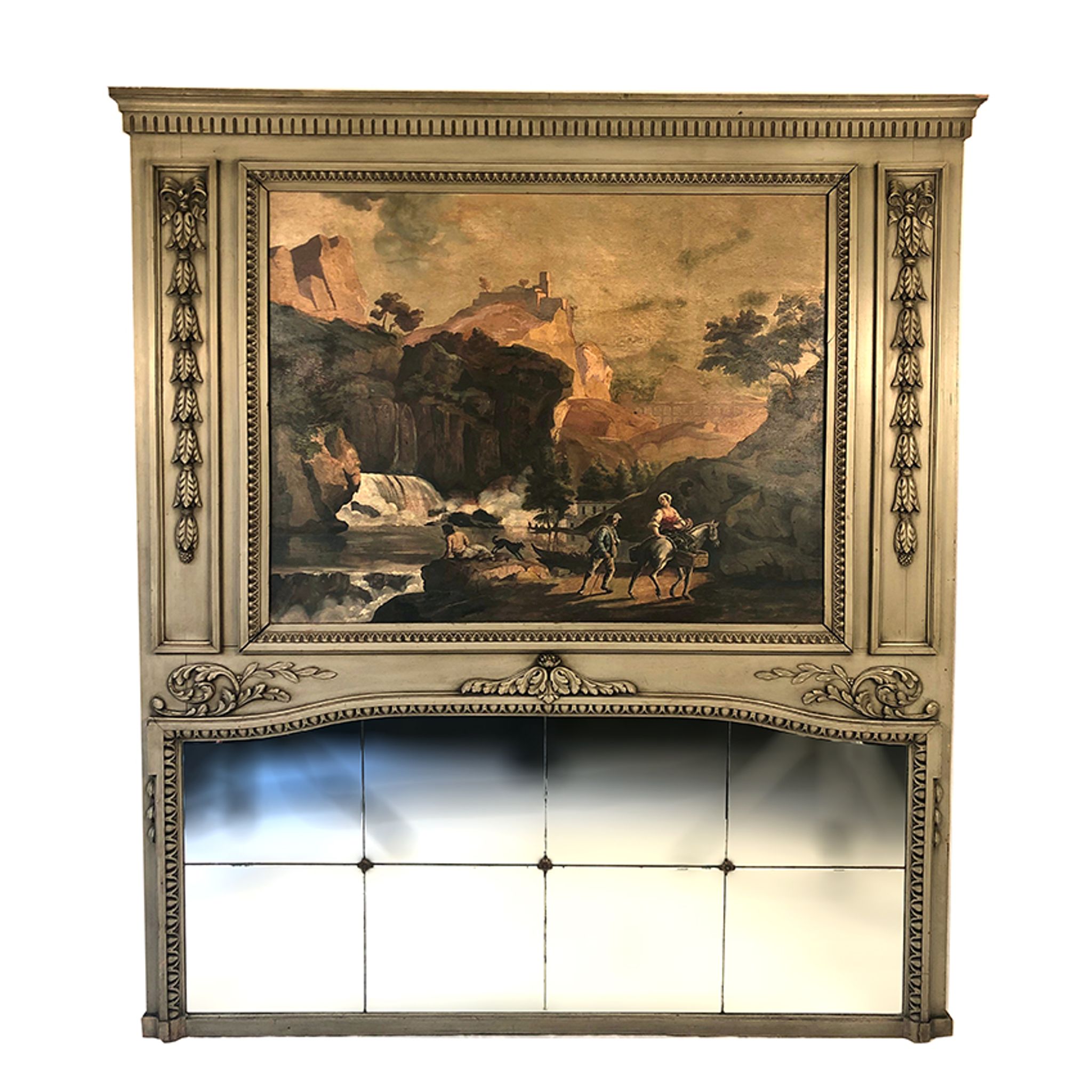 Louis XVI style trumeau in 19th century lacquered wood 196x172cm
