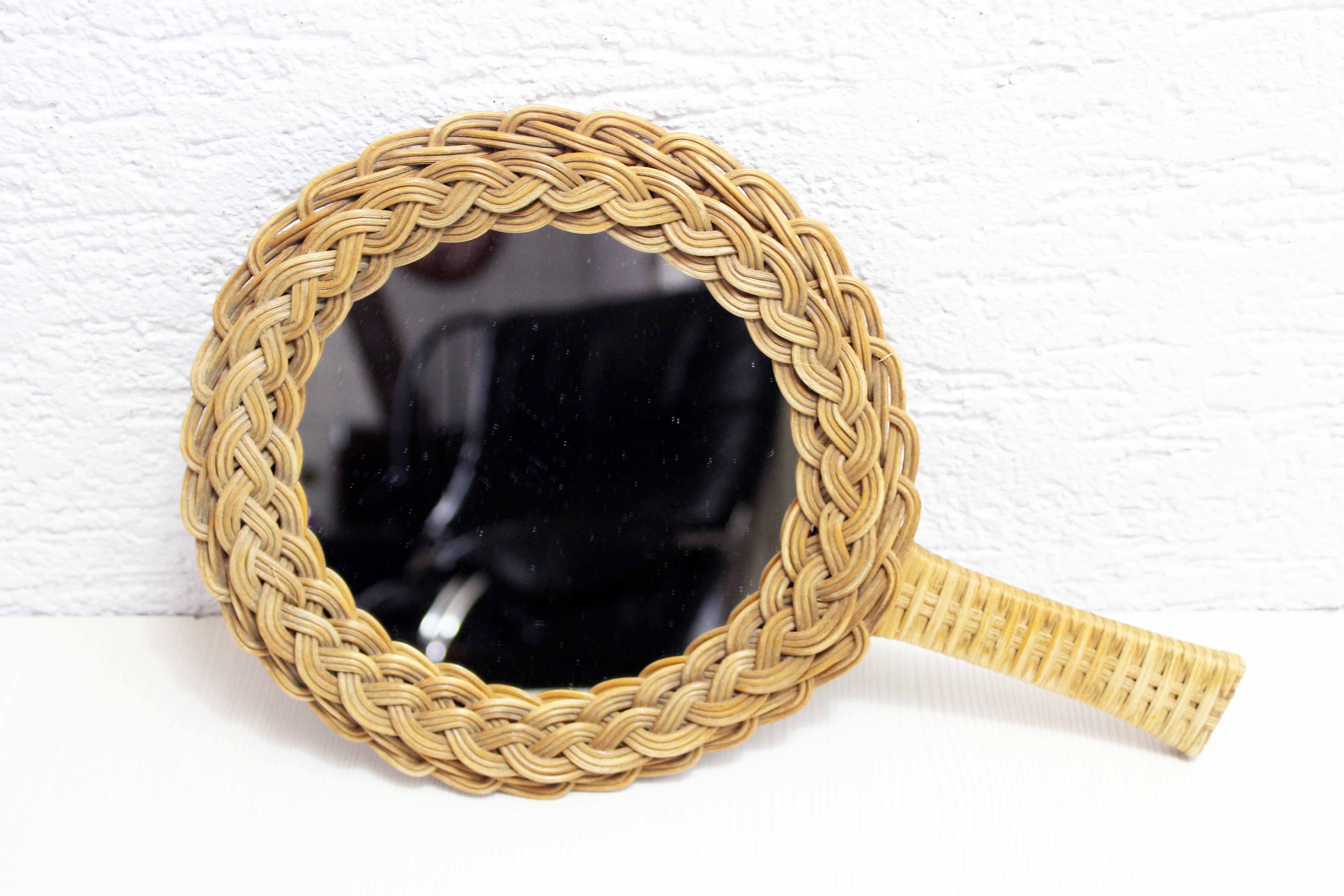 Wicker hand mirror