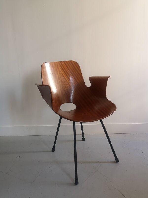 Chaise accoudoir Médéa en bois et métal de Vittorio Nobili pour Fratelli Tagliablue, italie 1950
