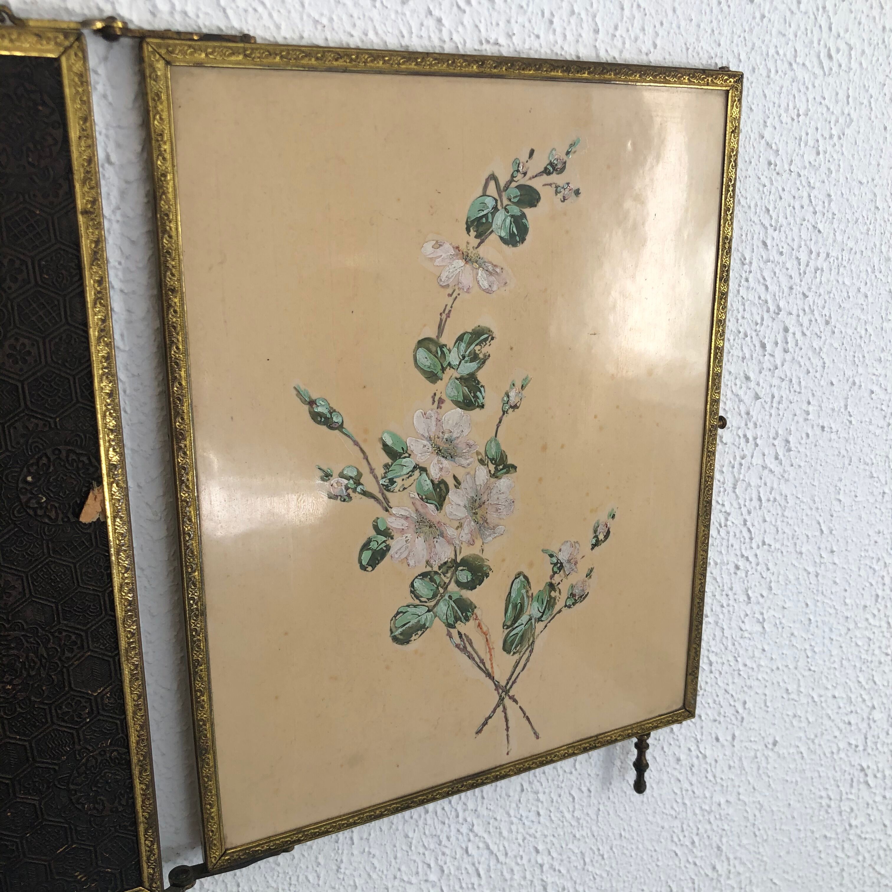Vintage brass barber triptych mirror 1920 - 34 x 76 cm