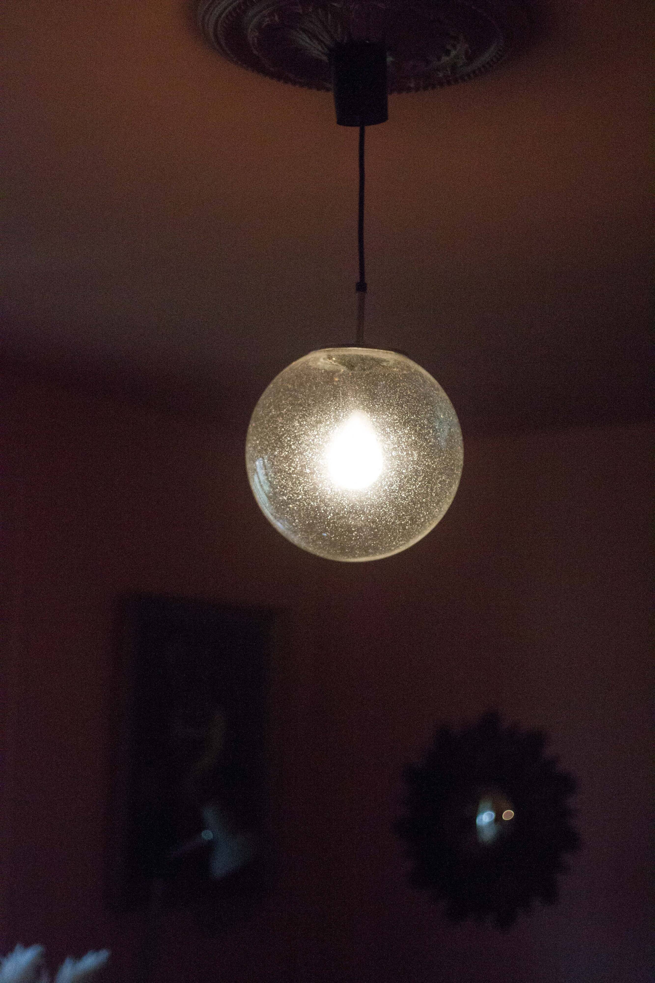 Vintage Glashütte Limburg pendant light, bubbled glass ball, ceiling lamp, ball chandelier