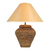 Grande lampe de table en rotin tressé à la main, France, années 1970