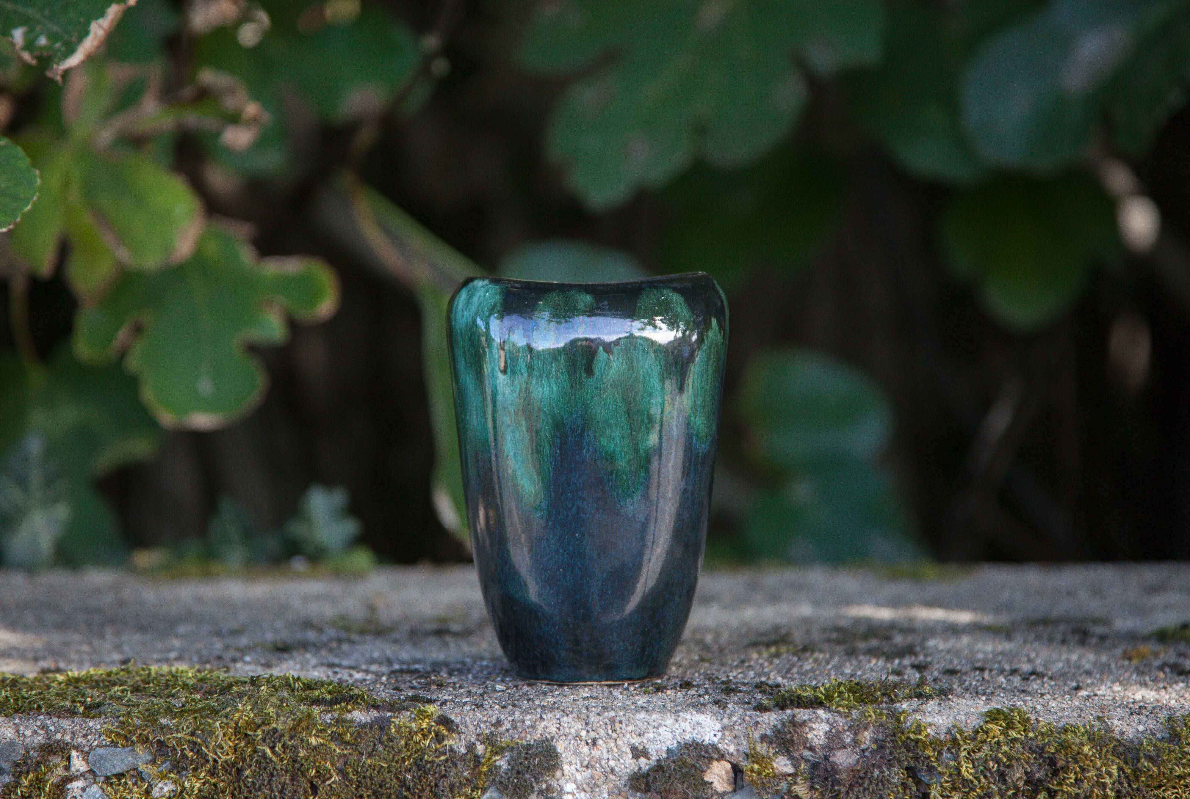 Vase céramique 409/15, vase décoratif, pot à fleurs, vase nuances vert et noir, collection, 60's