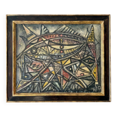 Peinture encadrée à la craie et acrylique, Inconnu, Sans titre, 1968