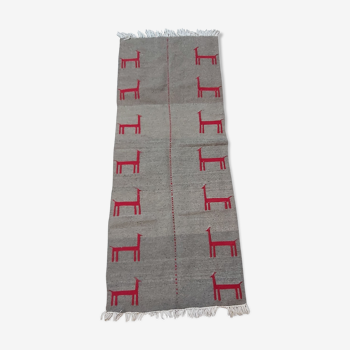 Tapis kilim couloir gris et rouge fait main en pure laine 190×75cm