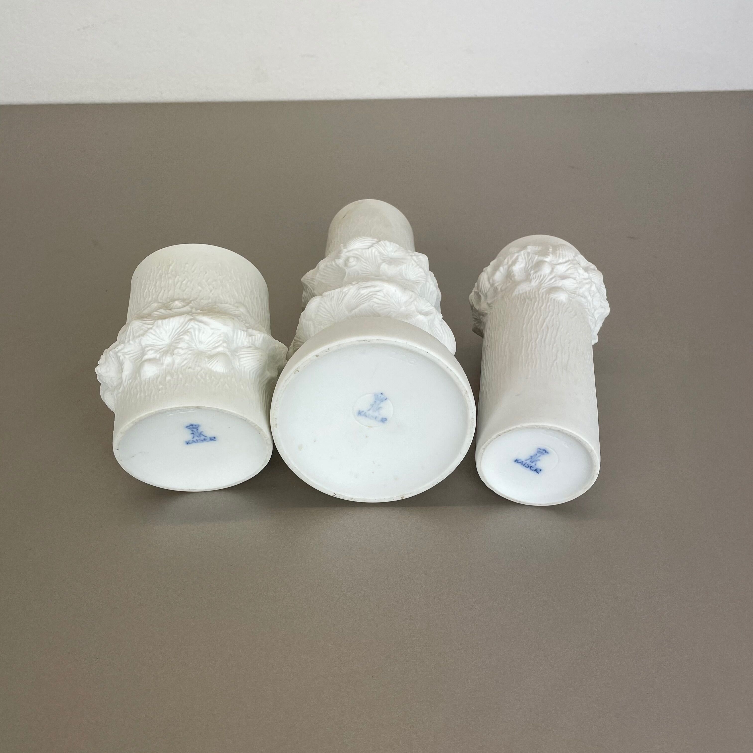 Set of 3 Original OP Art Biscuit Porcelain Vases by AK Kaiser, Germany, 1970s